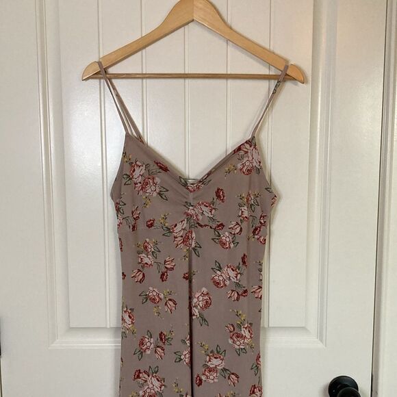 No Comment Womens Slip Style Dress L Blush Taupe Floral Midi Feminine Whimsy - Picture 2 of 10